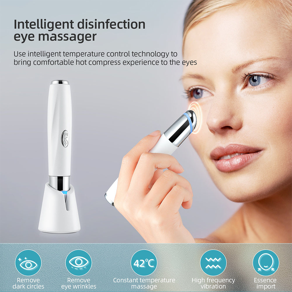 Stylo de massage chauffant pour les yeux – Anti-âge, anti-cernes et poches, avec vibrations soniques pour un effet liftant.