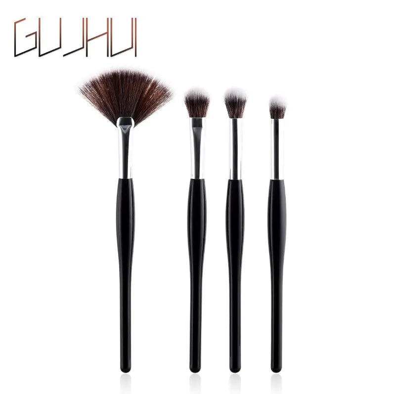 Ensemble de 8 pinceaux de maquillage avec manche noir et tubes argentés