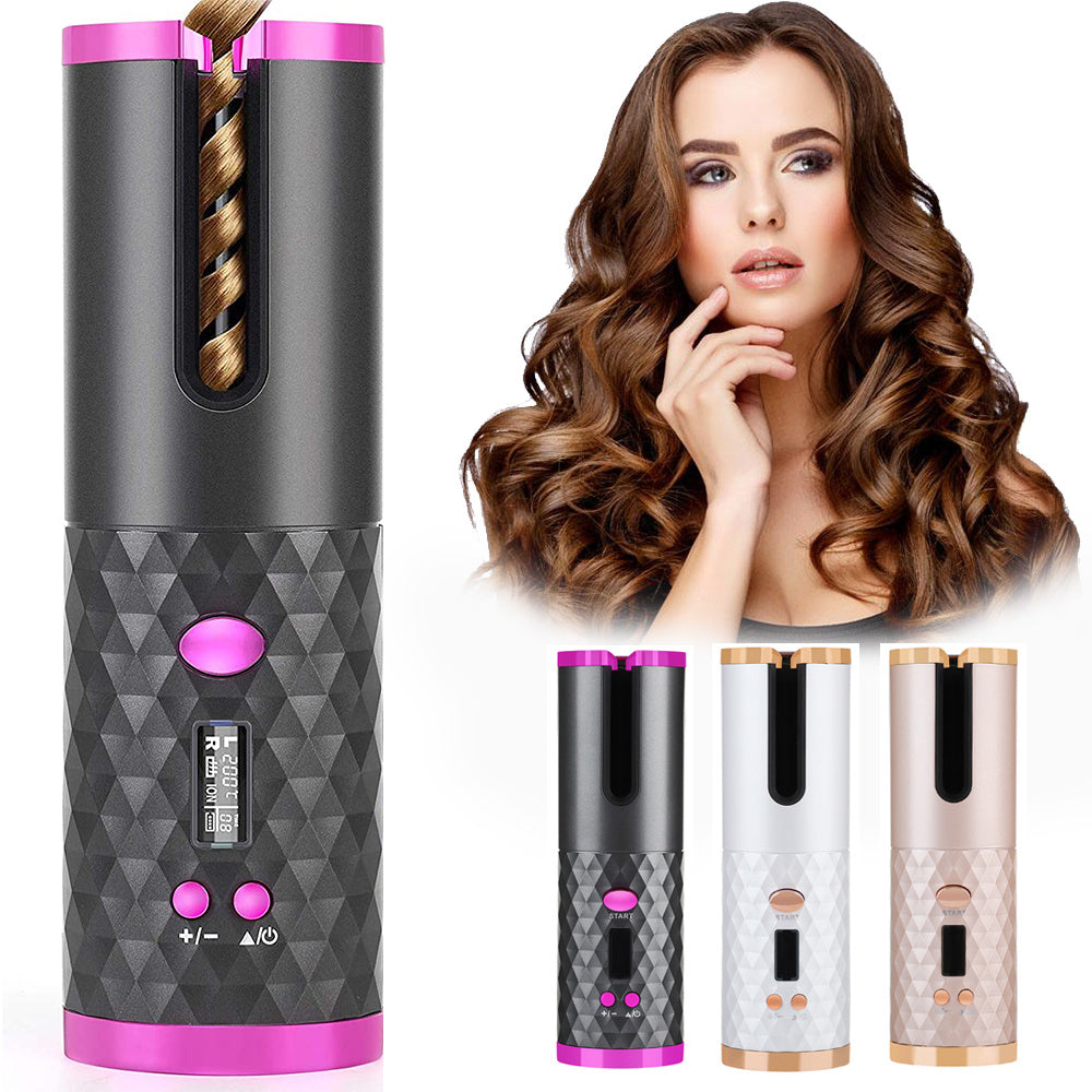 Fer à boucler automatique rechargeable pour femmes, portable, écran LCD, céramique, rotatif, pour boucles et ondulations