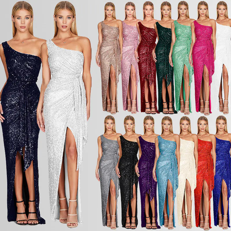 Robe asymétrique à paillettes pour femmes, été