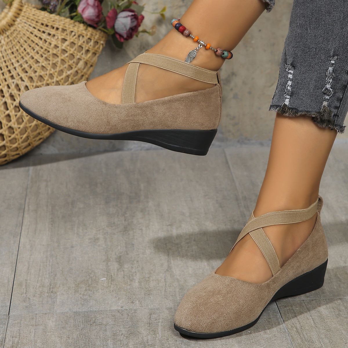 Chaussures compensées pour femme à bout pointu, mode, à brides croisées, ballerines plates décontractées.