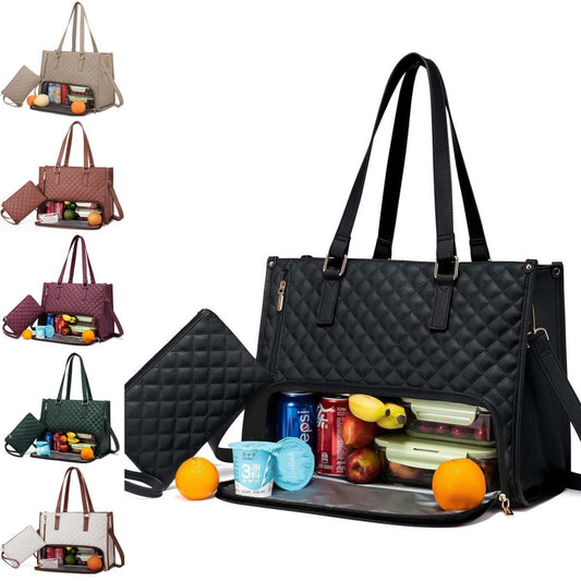 Sac fourre-tout à la mode pour femme Isolation thermique Boîte à lunch Sac de rangement d'ordinateur d'ordinateur à fond anti-fuite matelassé sac à main de grande capacité avec sac à main