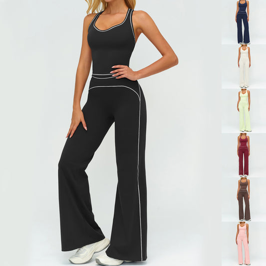 Vêtements de sport femme Womens Yoga Set V-neck Sleeveless Tops et Slim Straight Pants