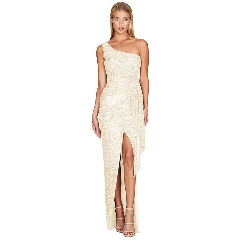 Robe asymétrique à paillettes pour femmes, été