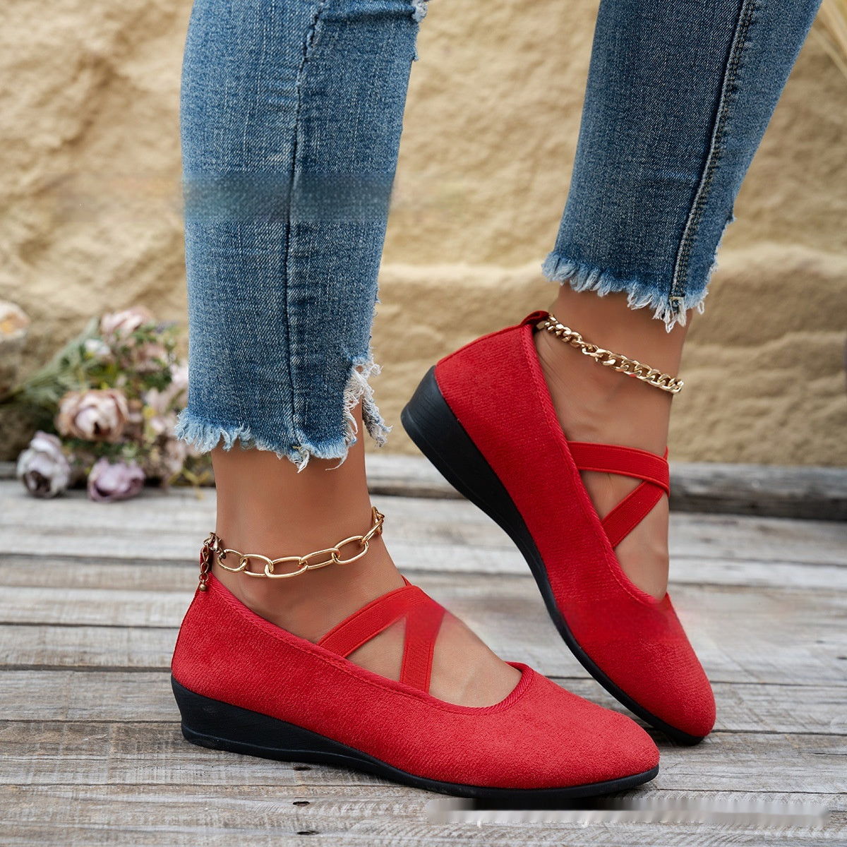 Chaussures compensées pour femme à bout pointu, mode, à brides croisées, ballerines plates décontractées.
