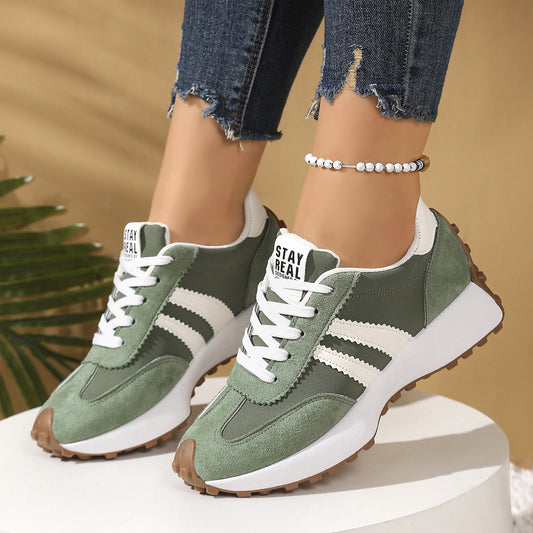 Baskets à lacets rayées pour femme, chaussures décontractées à semelles épaisses, chaussures de sport respirantes.