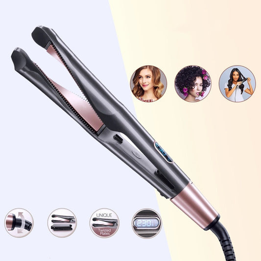Fer à lisser et boucler 2 en 1 pour tous types de cheveux, fer plat torsadé en céramique tourmaline pour la coiffure