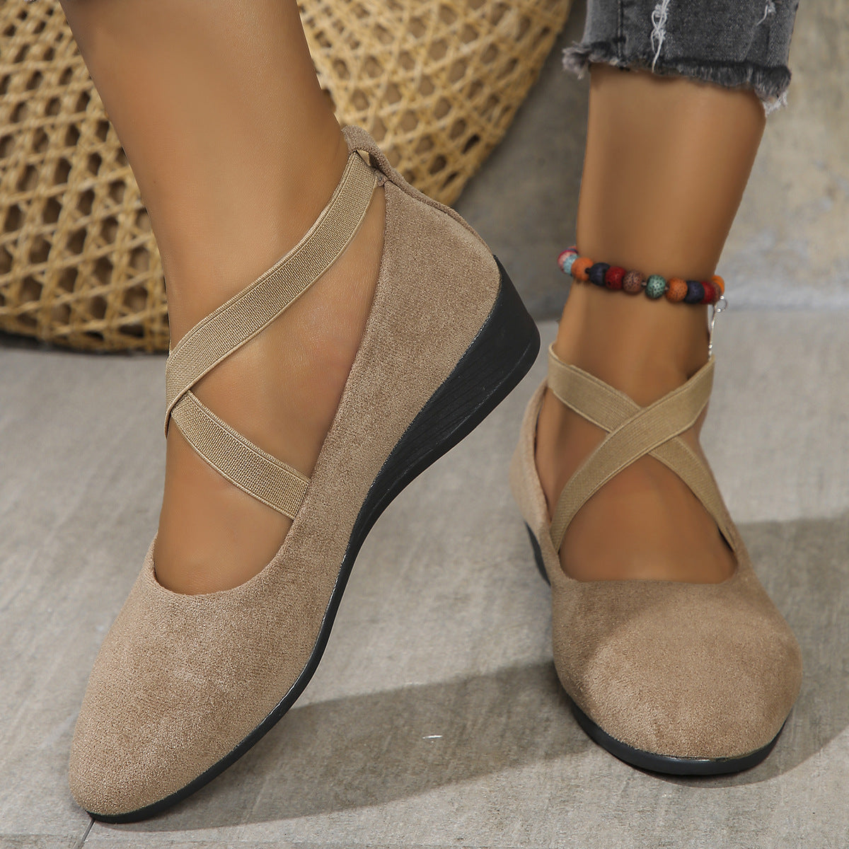 Chaussures compensées pour femme à bout pointu, mode, à brides croisées, ballerines plates décontractées.