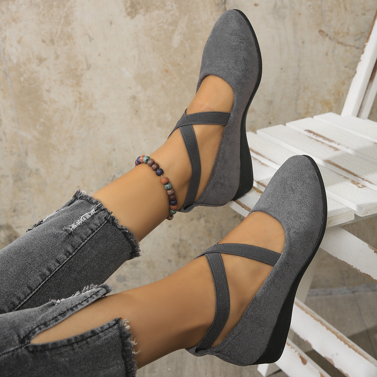Chaussures compensées pour femme à bout pointu, mode, à brides croisées, ballerines plates décontractées.