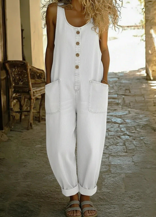 Pantalon de salope à boucle pour femmes Casual Retro Multi-Pocket