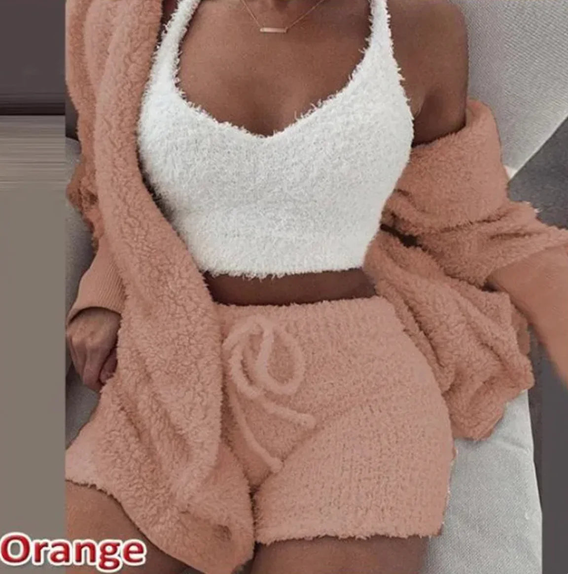 Ensemble de 3 pièces de vêtements d'intérieur en peluche tendance pour femmes