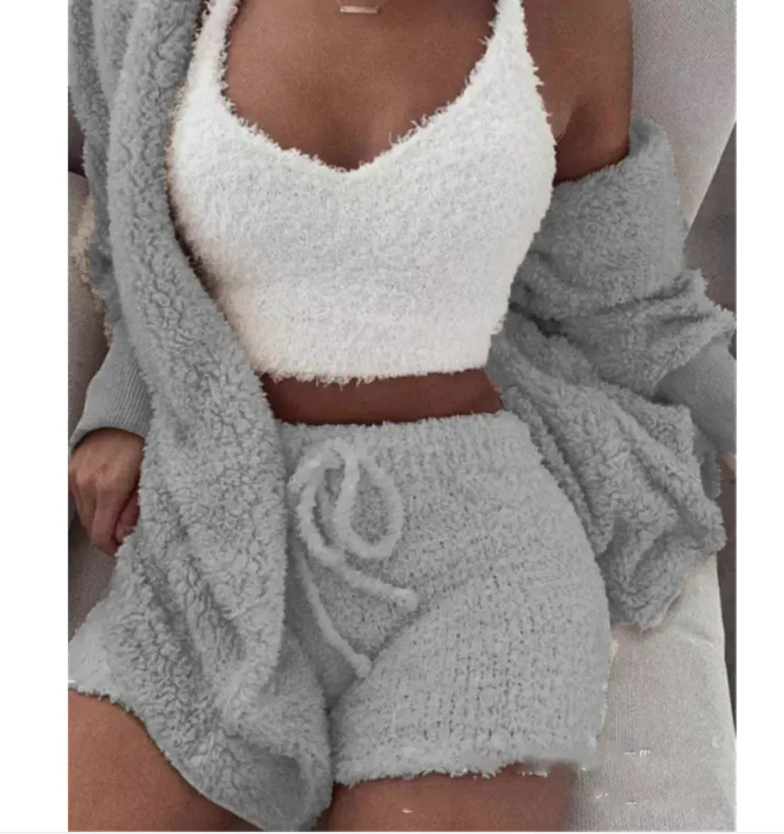 Ensemble de 3 pièces de vêtements d'intérieur en peluche tendance pour femmes