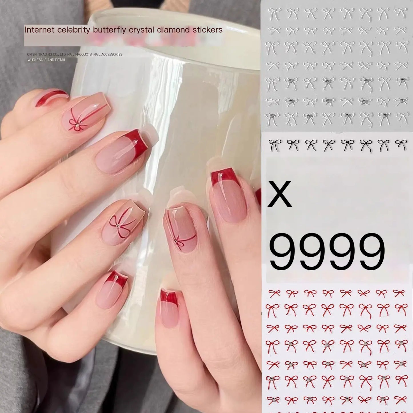 Nouveaux Autocollants pour Ongles avec Nœuds en Cristal et Lignes Élégantes