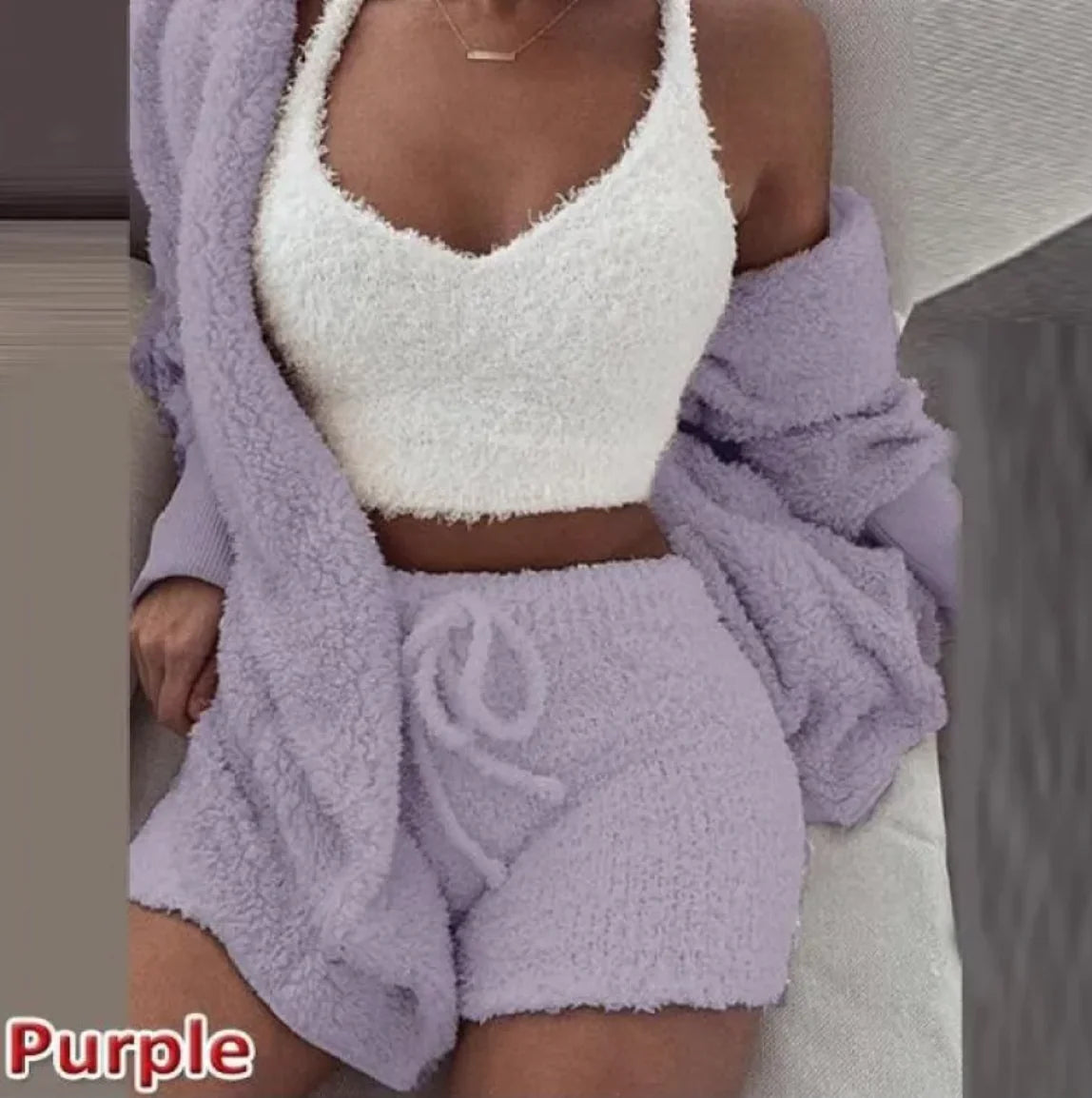 Ensemble de 3 pièces de vêtements d'intérieur en peluche tendance pour femmes