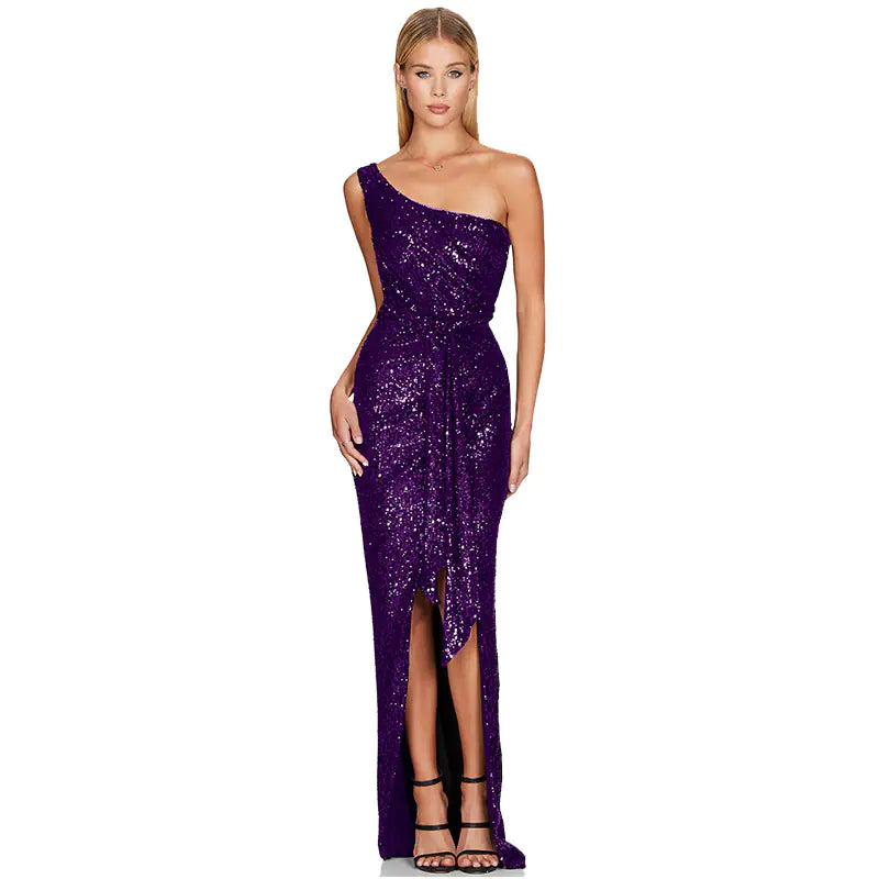 Robe asymétrique à paillettes pour femmes, été