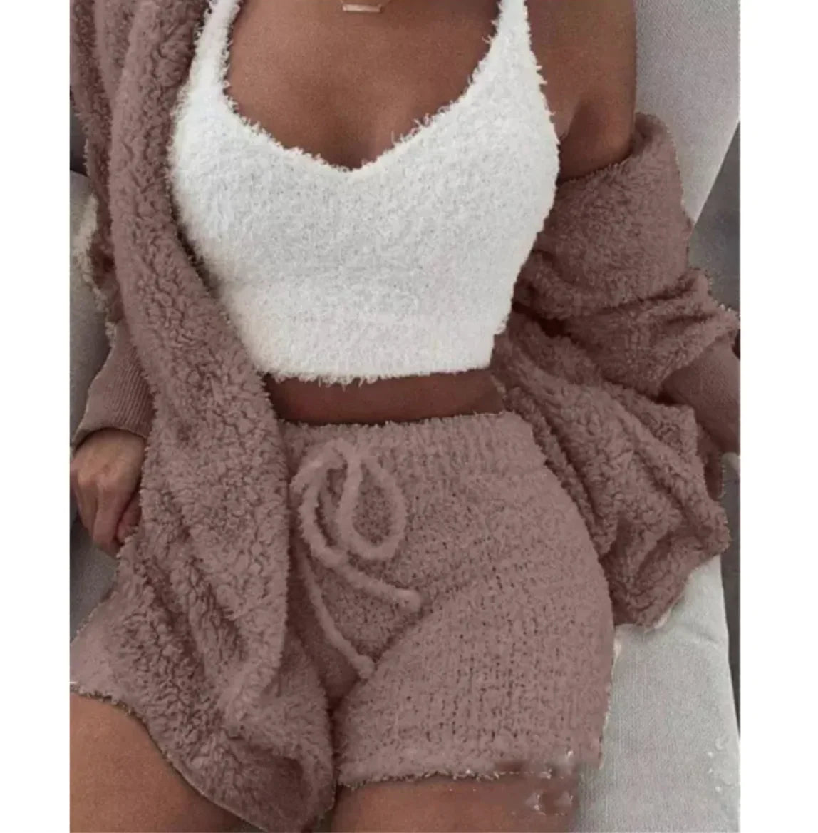 Ensemble de 3 pièces de vêtements d'intérieur en peluche tendance pour femmes