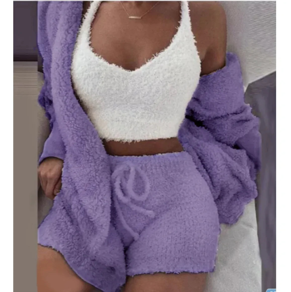 Ensemble de 3 pièces de vêtements d'intérieur en peluche tendance pour femmes