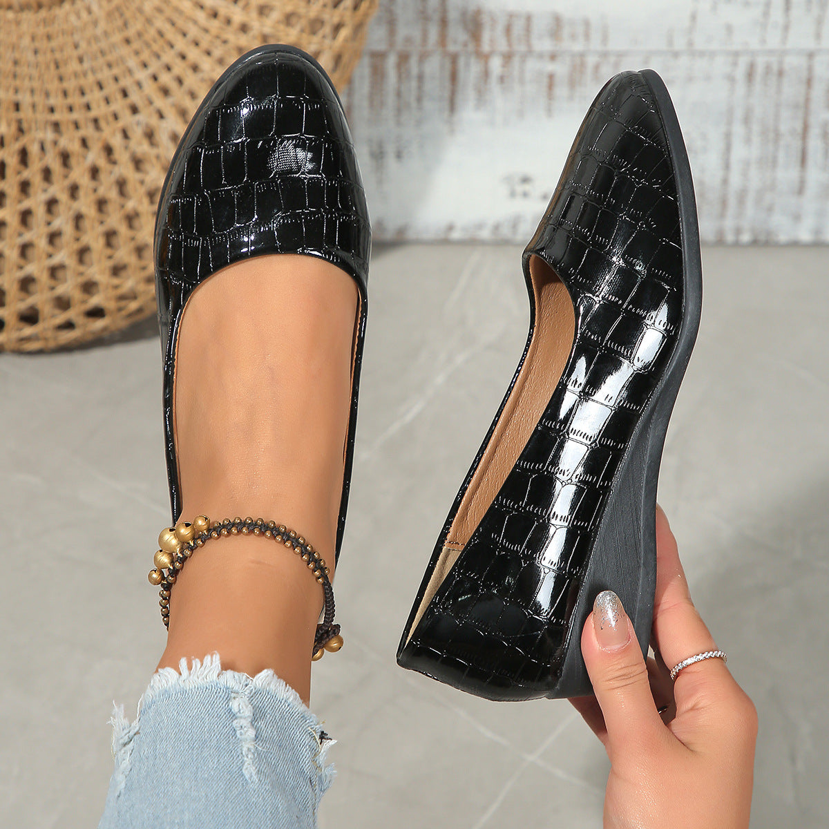 Chaussures compensées pour femme à bout pointu, mode, à brides croisées, ballerines plates décontractées.
