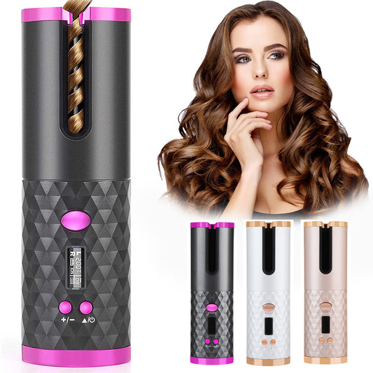 Fer à boucler automatique rechargeable pour femmes, portable, écran LCD, céramique, rotatif, pour boucles et ondulations