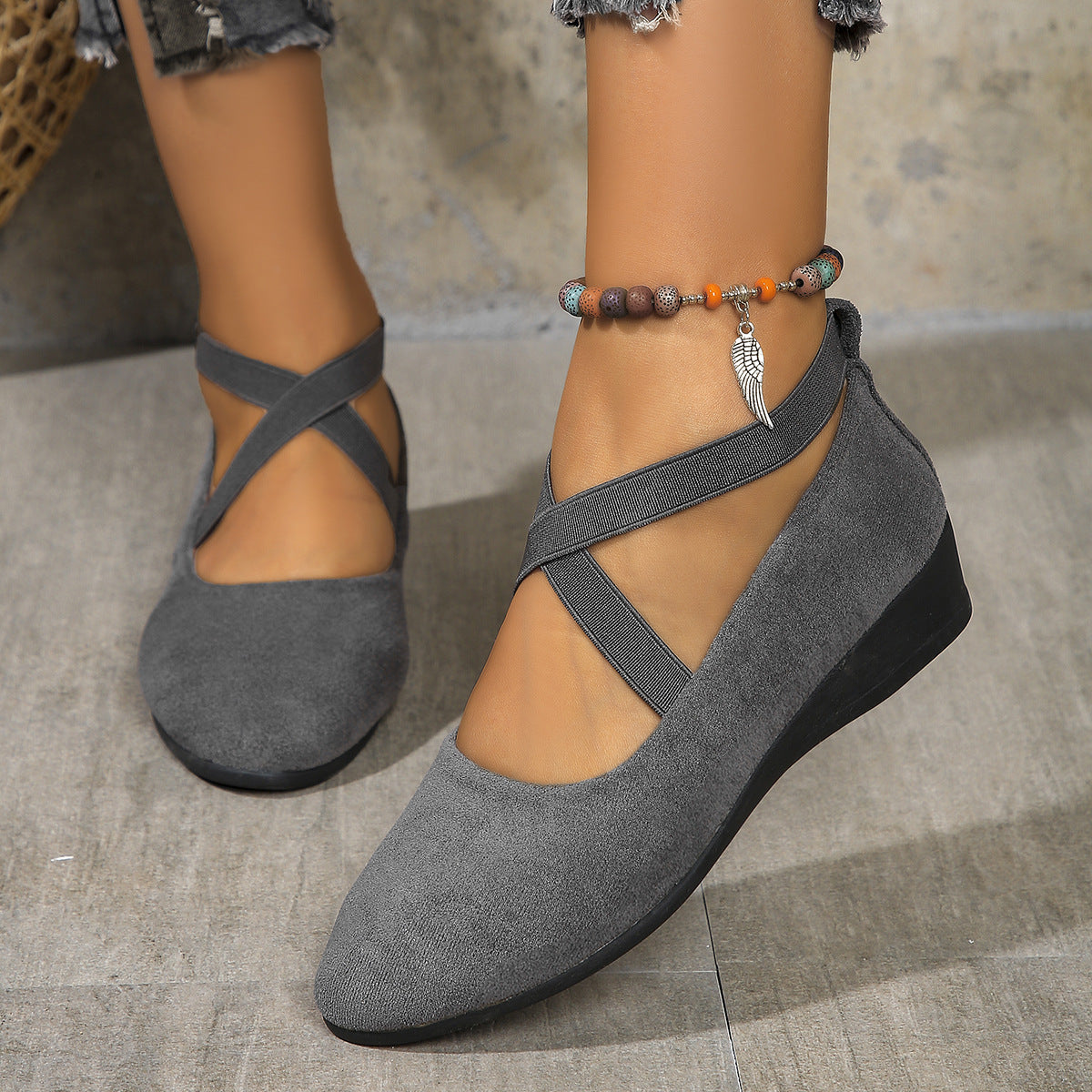 Chaussures compensées pour femme à bout pointu, mode, à brides croisées, ballerines plates décontractées.