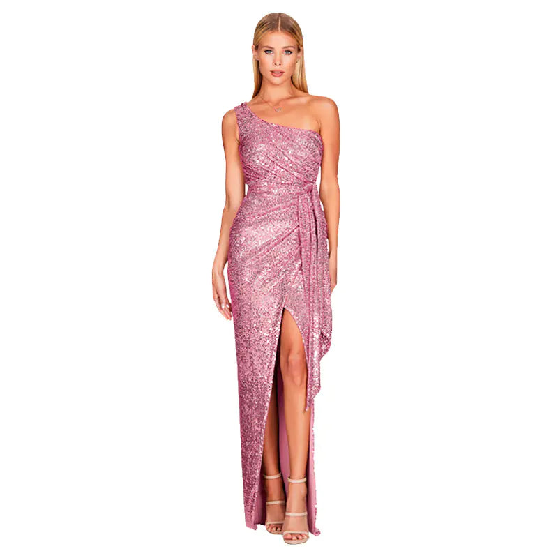 Robe asymétrique à paillettes pour femmes, été