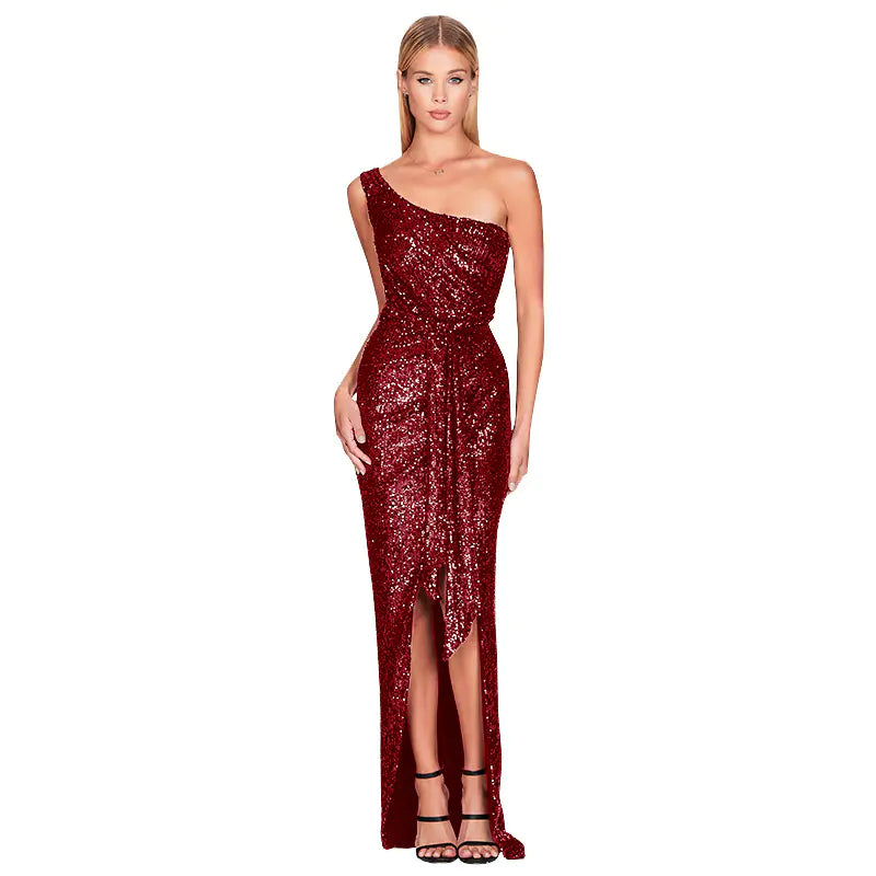 Robe asymétrique à paillettes pour femmes, été