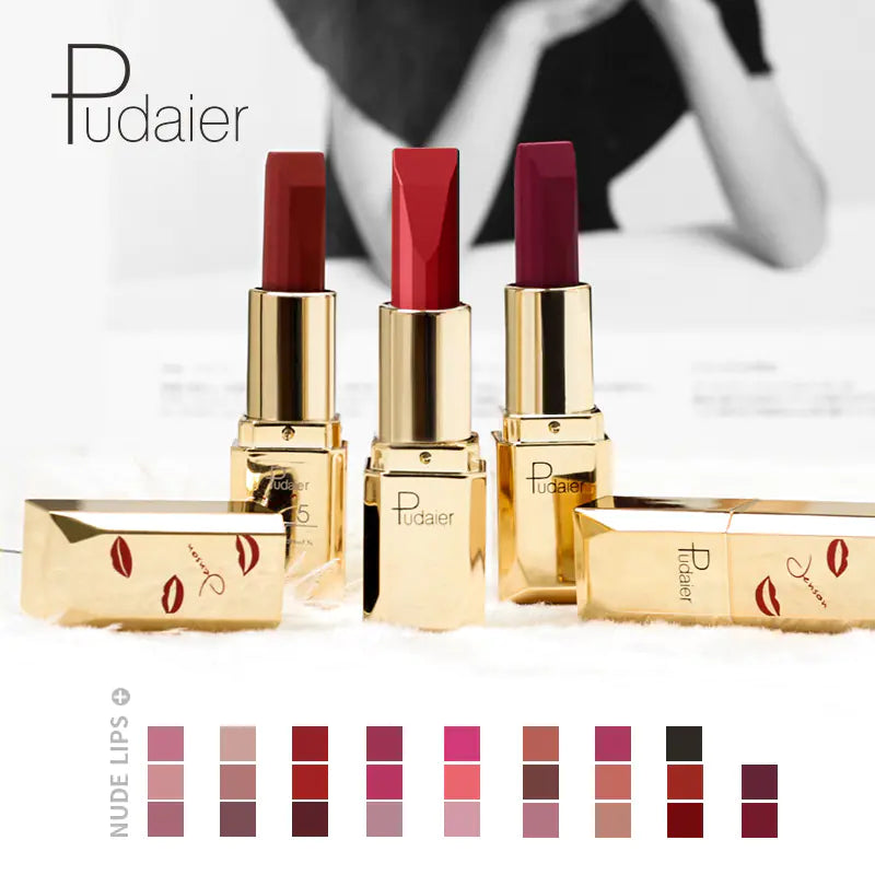 Rouge à Lèvres Mat Longue Durée Pudale - 26 Teintes, Waterproof
