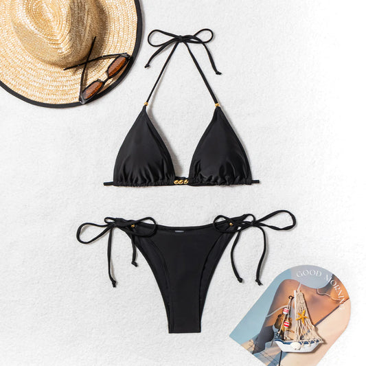 Maillot de Bain Deux Pièces Chic à Perles Métalliques