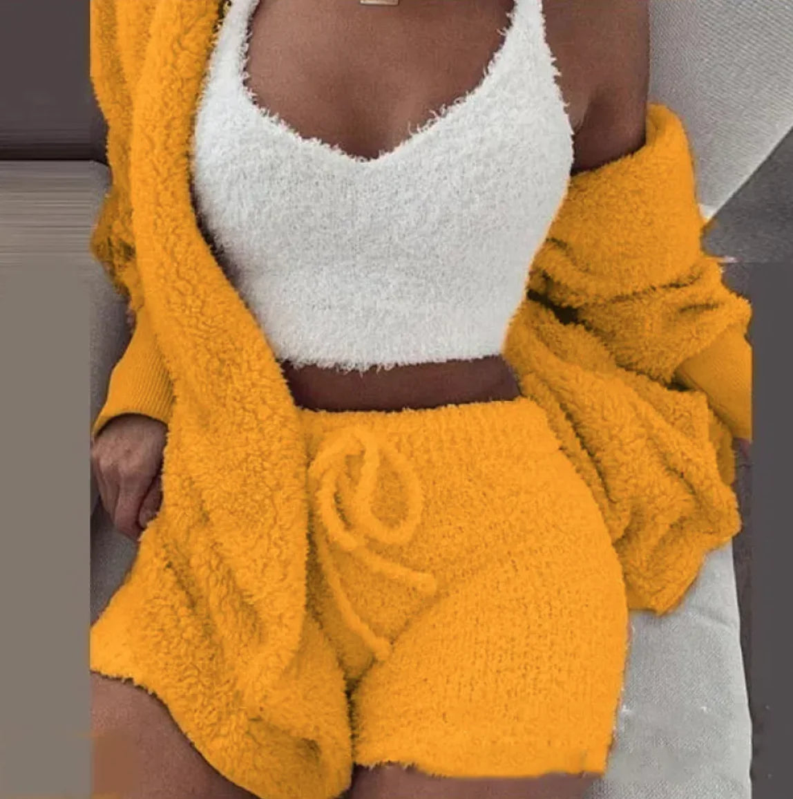 Ensemble de 3 pièces de vêtements d'intérieur en peluche tendance pour femmes